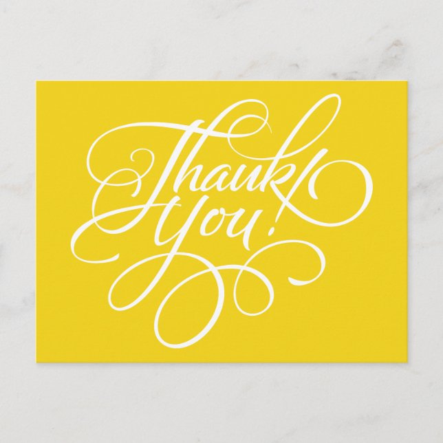 Fancy Script Lemon Yellow Thank You Card (Front)