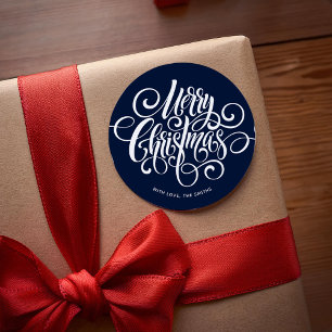 Fancy Script "Merry Christmas" Personalized Classic Round Sticker