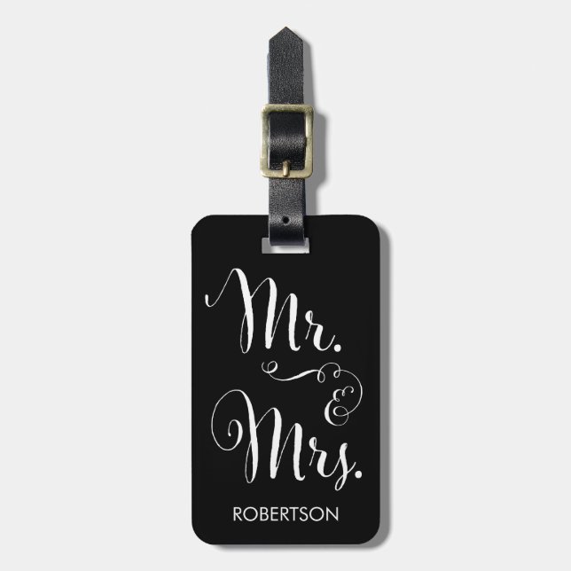Fancy Script Mr. & Mrs. Luggage Tag (Front Vertical)