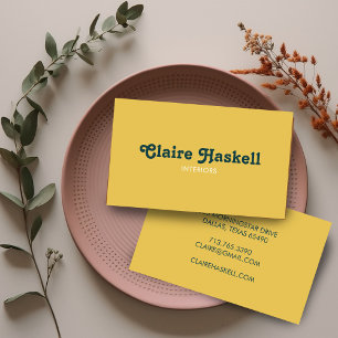 Fancy Script Mustard Yellow Teal Chic Minimal Business Card