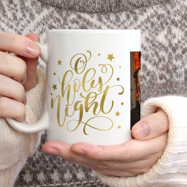 Fancy Script "O Holy Night" Christmas Photo Coffee Mug (Creator Uploaded)