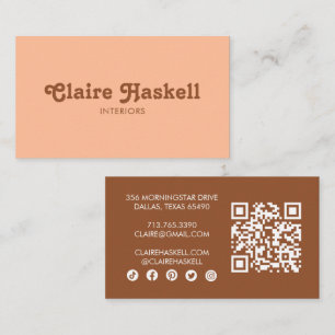 Fancy Script Peach fuzz Chic Minimal Social QR Cod Business Card