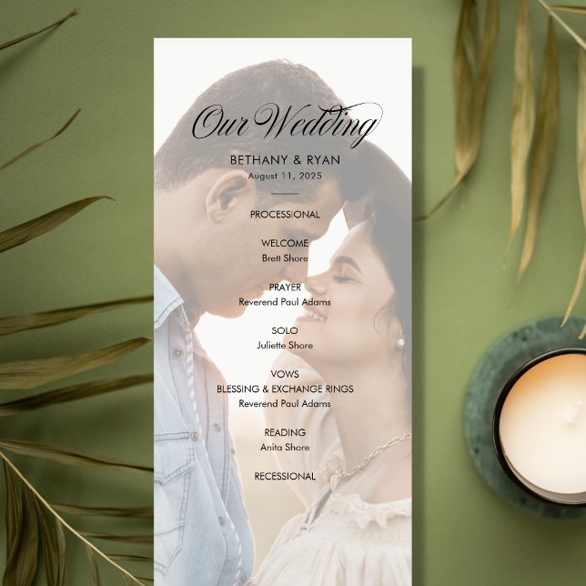 Fancy Script Photo Wedding Day Program (Creator Uploaded)