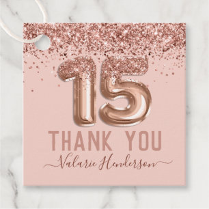 Fancy Script Pink Glitter Happy 15th Birthday Favour Tags