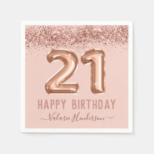 Fancy Script Pink Glitter Happy 21st Birthday Napkin