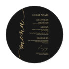 Fancy Script Round Wedding Menu Card For Plate