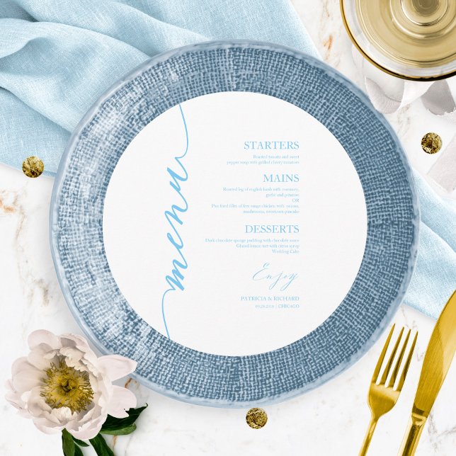 Fancy Script Round Wedding Menu Card For Plate (Creator Uploaded)