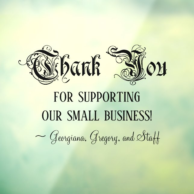 Fancy Script Small Business Support "Thank You" Window Cling (Sheet 3)