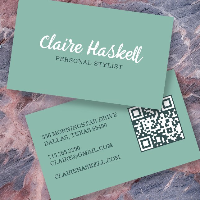 Fancy Script Soft Summer Minimalist Modern QR Code Business Card (Fancy Script Soft Summer Minimalist Modern QR Code Business Card
Green)