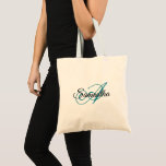 Fancy Script Teal Blue Personalized Monogram Tote Bag<br><div class="desc">Create your own fancy script classical calligraphy style personalized monogram.
With this fancy script style,  you'll likely need to move some letters to centre them in the monogram.
You can customize the teal blue and black font colours. 
Choose your favourite font face or styles.</div>