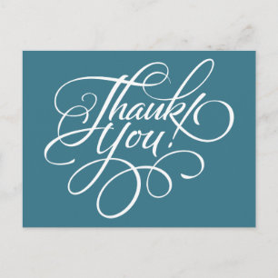 Fancy Script Teal Blue Thank You Card