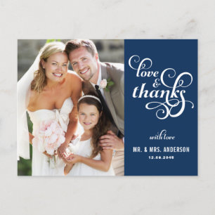 Fancy Script Wedding Thank You Postcard   Navy