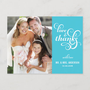Fancy Script Wedding Thank You Postcard  Turquoise