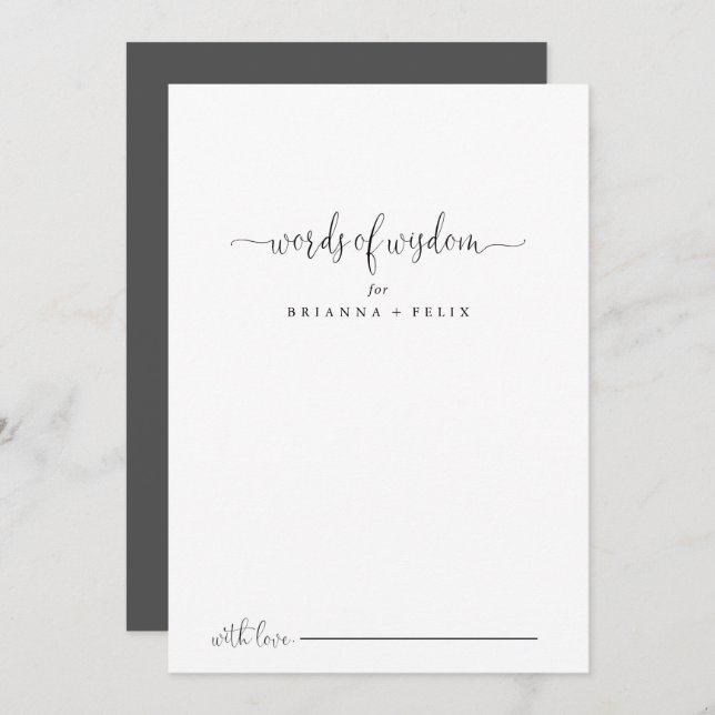 Fancy Script Wedding Words of Wisdom Advice Card (Front/Back)
