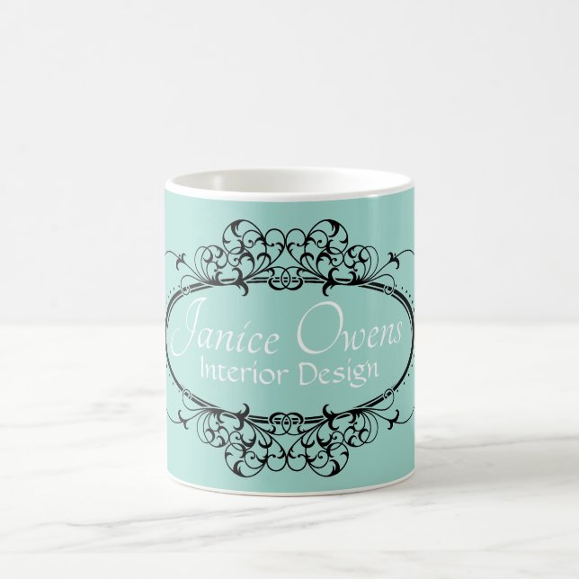 Fancy Scrollwork Frame Personalized Coffee Mug (Center)