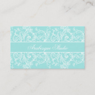 Fancy Scrollwork White on Blue Business Card