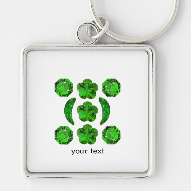 Fancy shape Emerald Gemstone Art Green Keychain (Front)