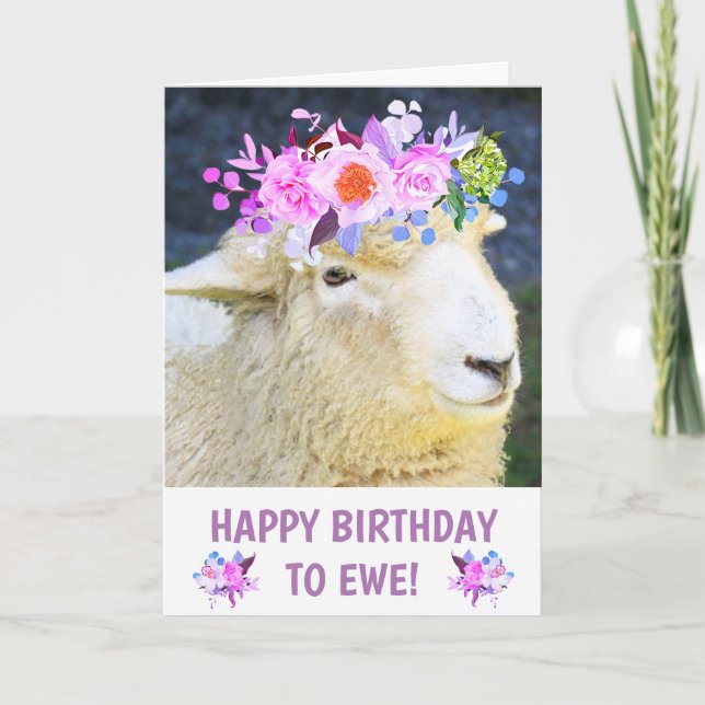 Fancy Sheep With Flowers Birthday Card (Front)