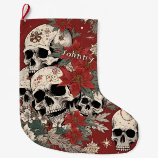 Fancy Silkscreen Style Skull Christmas Large Christmas Stocking