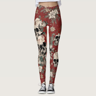 Fancy Silkscreen Style Skull Christmas Leggings