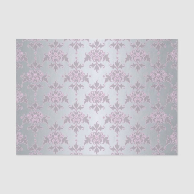 Fancy Silver and Pink/Purple Damask Tissue Paper (Front)