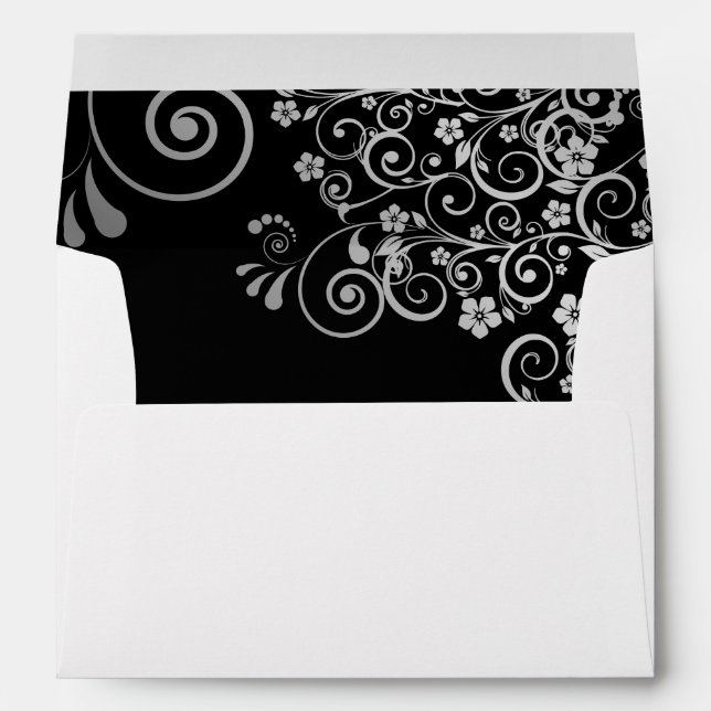 Fancy Silver Filigree on Black Wedding Envelope (Back (Bottom))