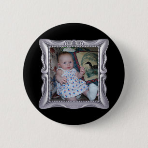 Fancy Silver Frame Add Photo Here 2 Inch Round Button