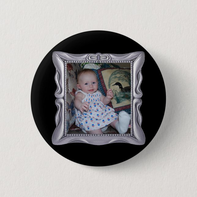 Fancy Silver Frame Add Photo Here 2 Inch Round Button (Front)
