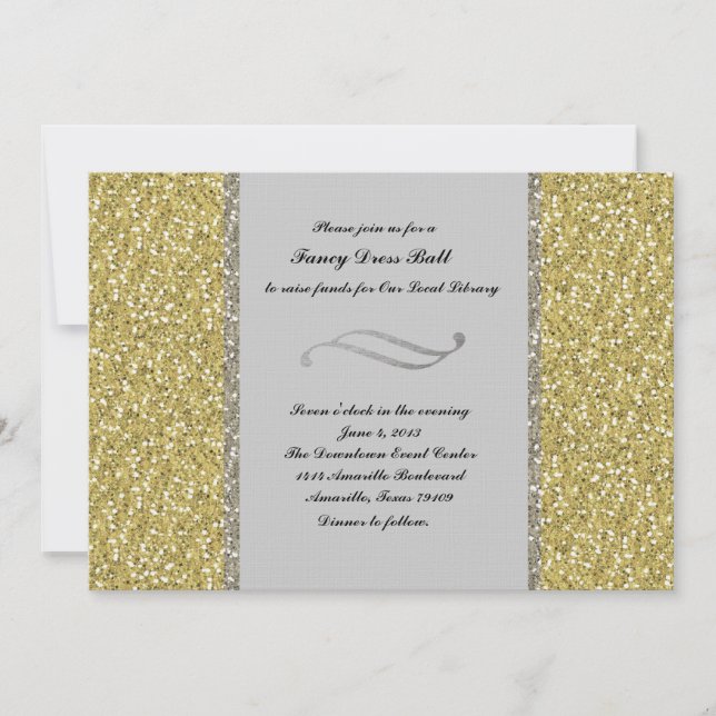 Fancy Silver Gold Glitter Event Invitation (Front)
