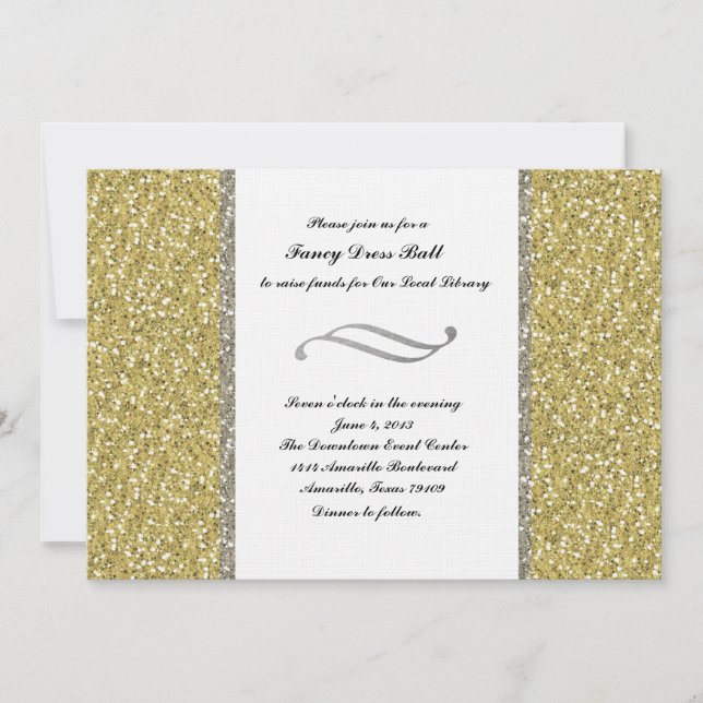 Fancy Silver Gold Glitter Look Event Invitation (Front)