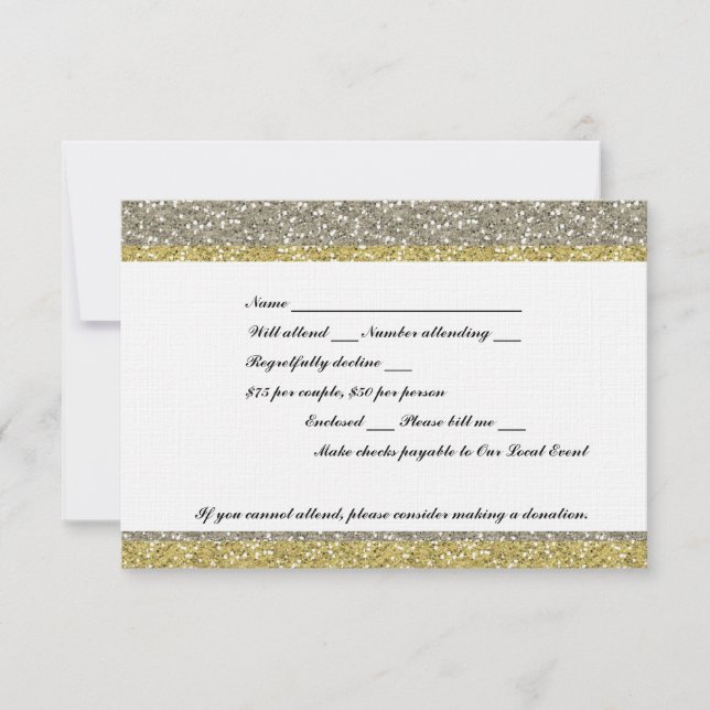 Fancy Silver Gold Glitter Look Event RSVP Card (Front)