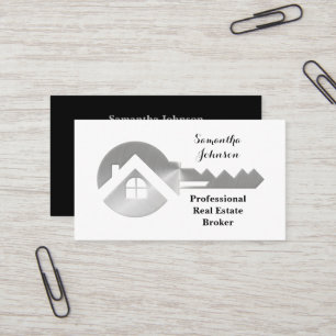 Fancy Silver Key Real Estate Broker Business Card