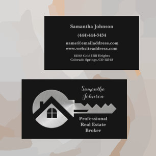 Fancy Silver Key Real Estate Broker Business Card