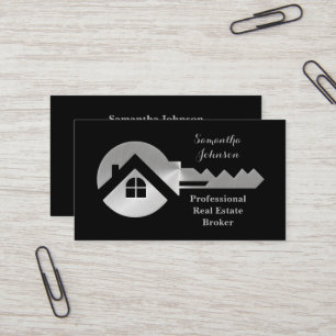 Fancy Silver Key Real Estate Broker Business Card