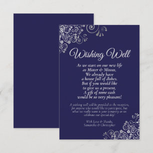 Fancy Silver & Navy Blue Wedding Wishing Well Poem Enclosure Card