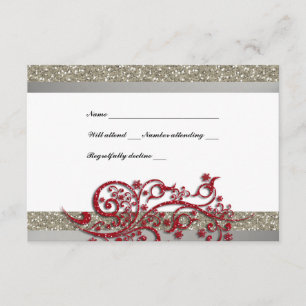 Fancy Silver Red Glitter Snowflakes RSVP
