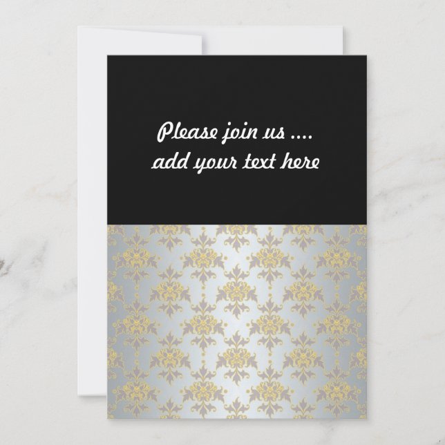 Fancy Silver White and Yellow Damask Invitation (Front)