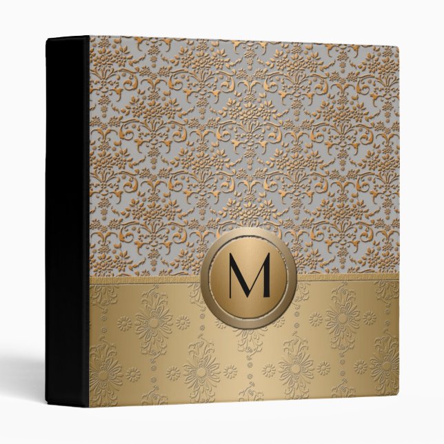 Fancy Simulated Gold and Silver Monogram Damask Binder (Front/Spine)