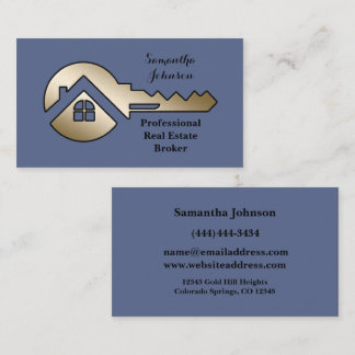 Fancy Slate Blue Gold Key Real Estate Business Card