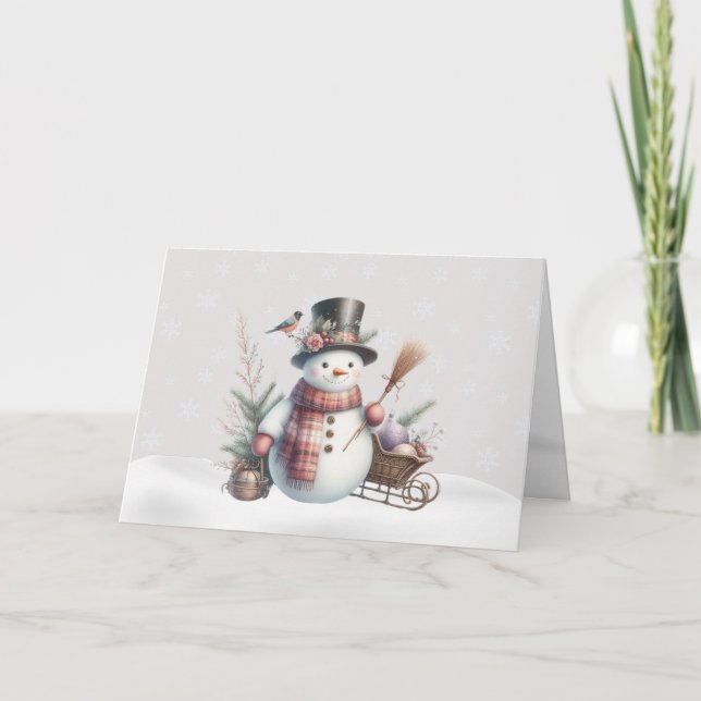 Fancy Snowman with Bird Christmas Card (Front)