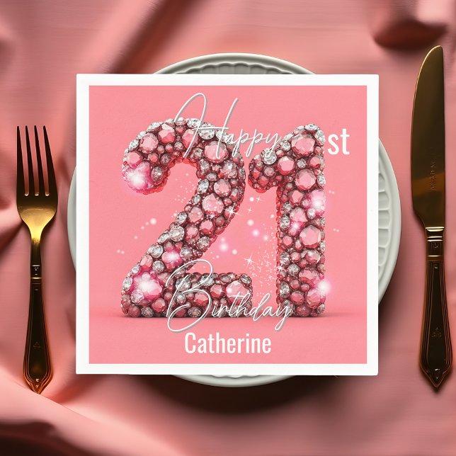 Fancy Sparkling Diamond-Encrusted 21st Birthday Napkin (Creator Uploaded)