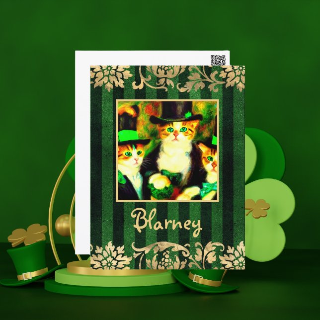 Fancy St Patrick's Day Cats Blarney with Stripes Postcard (Creator Uploaded)