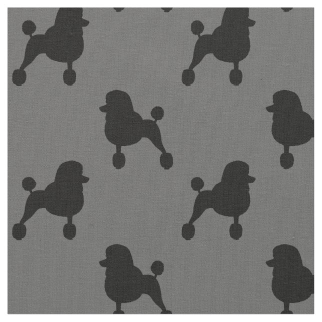 Fancy Standard Poodle Dogs Pattern Grey and Black Fabric (Close Up)