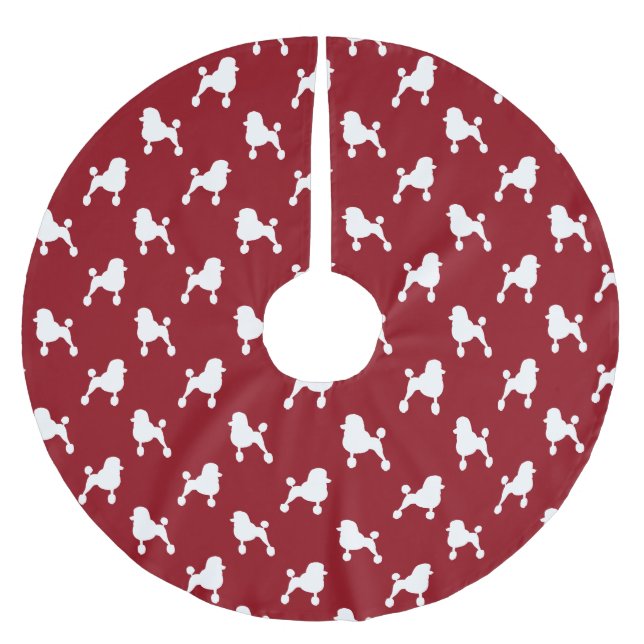 Fancy Standard Poodle Silhouettes Pattern Red Brushed Polyester Tree Skirt (Front)