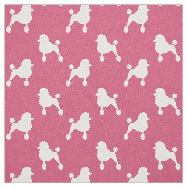Fancy Standard Poodle Silhouettes Pink and White Fabric (Swatch)