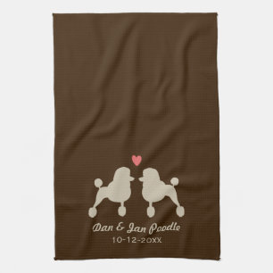 Fancy Standard Poodles with Heart and Text Kitchen Towel