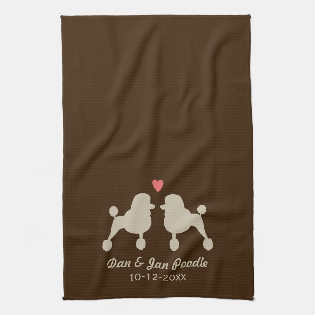 Fancy Standard Poodles with Heart and Text Kitchen Towel (Vertical)