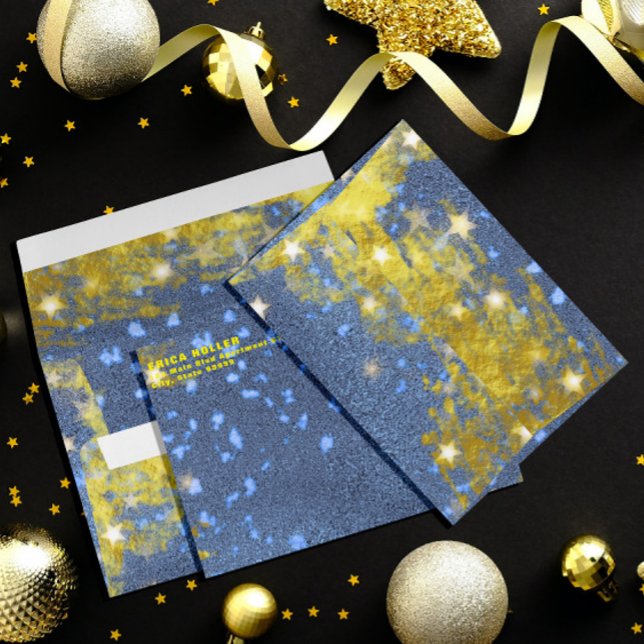 Fancy Starry Blue And Gold Glitter Festive Holiday Envelope (Creator Uploaded)