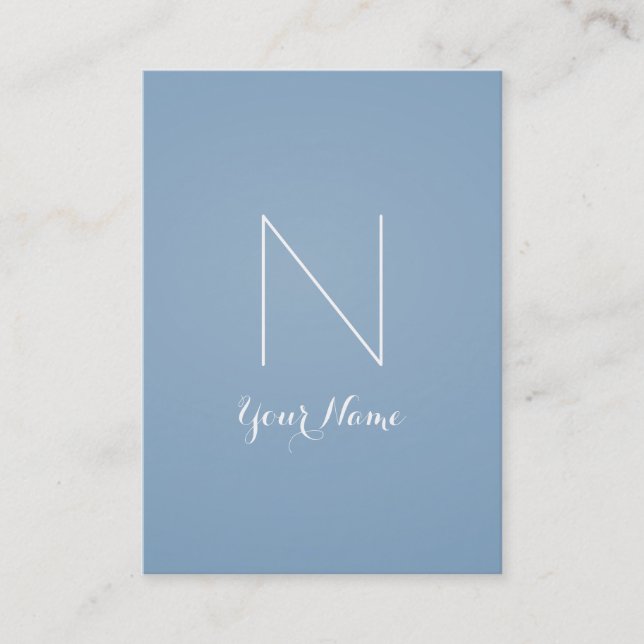 Fancy Stunning Monogrammed Dusk Blue and Titanium Business Card (Front)