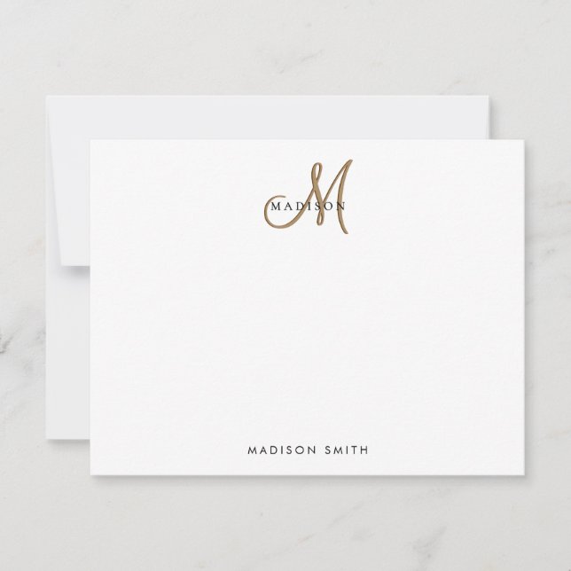 Fancy Stylish Black and Gold Monogram Script Card (Front)